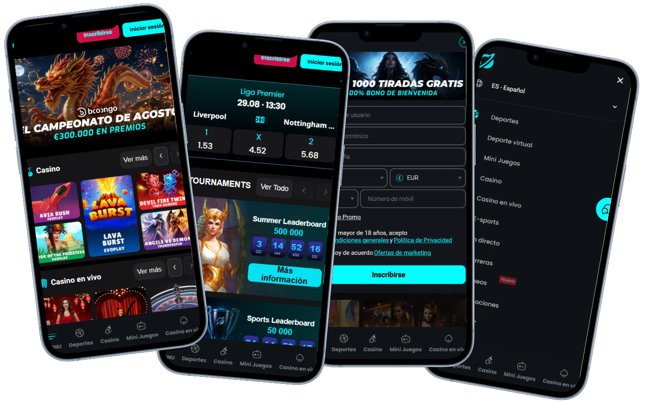 Cosmobet Casino versión móvil con juegos, apuestas, registro y menú